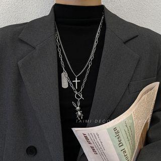 Rabbit Cross Pendant Layered Alloy Necklace Silver - One Size