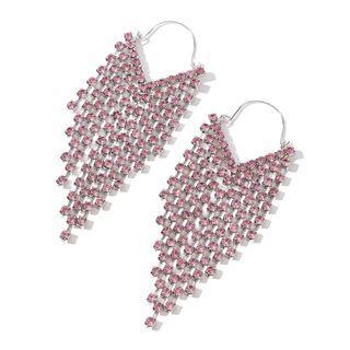 Rhinestone Fringed Earring 1 Pair - Light Pink - One Size