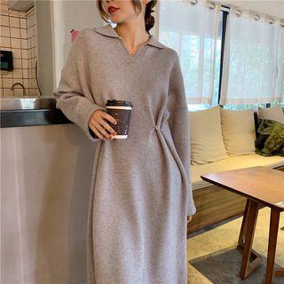 Long-sleeve Midi Collared Knit Dress
