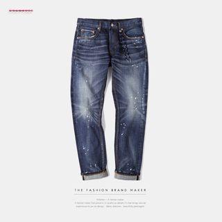 Paint Splattered Washed Slim-fit Jeans