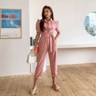 Pocket-detail Buttoned Jumpsuit With Belt Pink - One Size