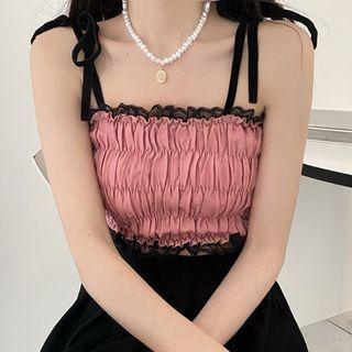 Crinkle Cropped Camisole Top Pink - One Size