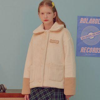 Contrast-cuff Faux-fur Jacket Ivory - One Size