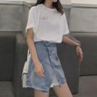 Set: Short-sleeve Letter T-shirt Dress + A-line Mini Denim Skirt