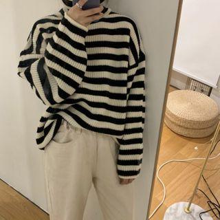 Long-sleeve Turtle Neck Striped Sweater Stripe - One Size