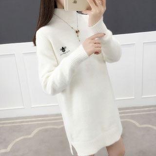 Mock Neck Bee Print Mini Sweater Dress