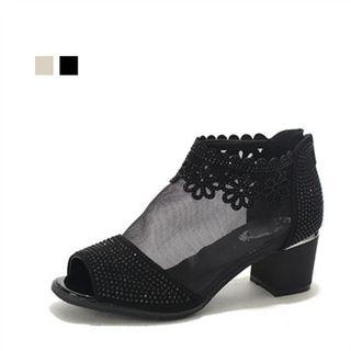 Peep-toe Mesh Ankle Boots
