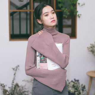 Mock-neck Bell Long-sleeve Knit Top