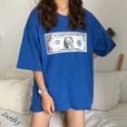 Cash Print Elbow Sleeve T-shirt