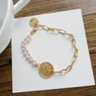 Embossed Disc Faux Pearl Bracelet As Shown In Figure - One Size