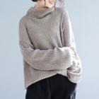 Ribbed Turtleneck Sweater Khaki - One Size