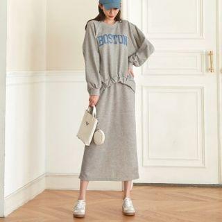 Boston Letter Sweatshirt & Long Skirt Set