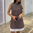 Sleeveless Patterned Contrast Trim Mini Dress