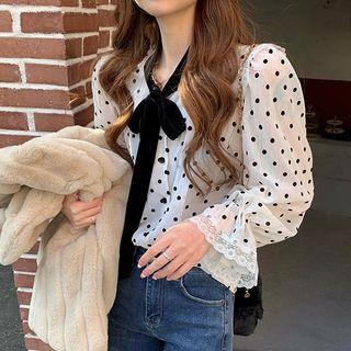 Dotted Velvet Blouse White - One Size