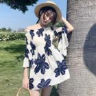Off Shoulder Bell 3/4 Sleeve Floral Dress