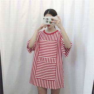 Striped Panel Elbow Sleeve T-shirt Dress