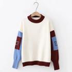 Color Block Bear Print Sweater