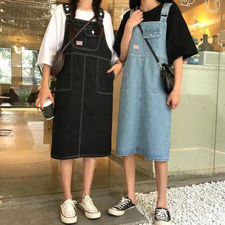Contrast Stitching Dungaree Dress