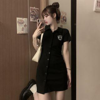 Embroider Button-up Mini Dress