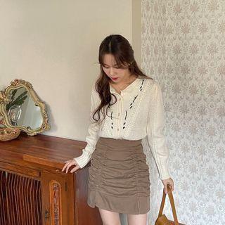 Embroidery Cable-knit Cardigan