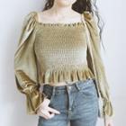 Square-neck Long-sleeve Corduroy Top