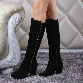 Studded Chunky Heel Knee-high Boots