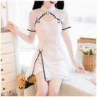 Set: Short-sleeve Cutout Front Lace Top + Shorts