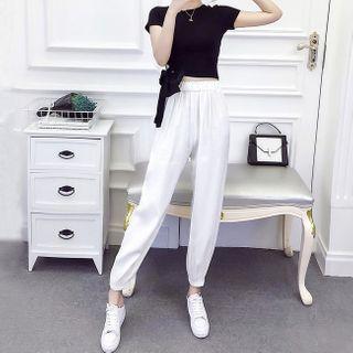 Set: Tie Waist Short-sleeve T-shirt + Sweatpants