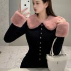 Contrast Fluffy Collar Crop Top