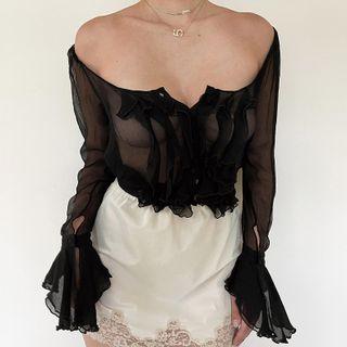 Long-sleeve Off Shoulder Sheer Top