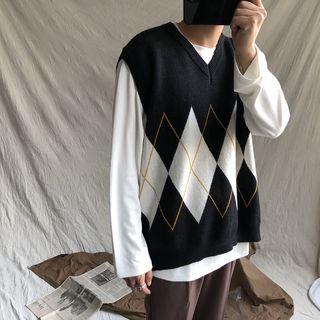 Rhombus Pattern Knit Vest