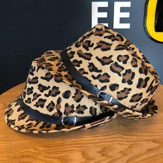 Leopard Print Fedora Hat Khaki - One Size