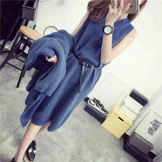 Set : Knit Sleeveless Dress + Cardigan