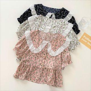 Short-sleeve Peter-pan Collar Floral Blouse
