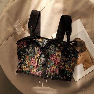 Floral Embroidered Lace Up Camisole / Long Sleeve Dress