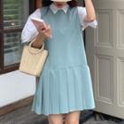 Short-sleeve Shirt / Mini A-line Pleated Overall Dress