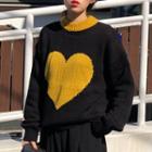 Heart Jacquard Sweater Black - One Size