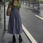 Elbow-sleeve Top / Plaid A-line Mini Skirt / Midi Skirt
