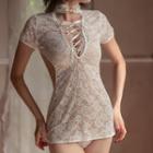 Short-sleeve Lace Qipao Night Dress