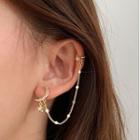 Moon Chain Earring 1 Pair - Star & Moon Tassel Clip On Earring - Gold - One Size
