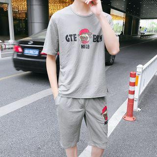 Set: Cartoon Print Short-sleeve T-shirt + Shorts