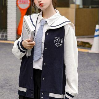 Letter Embroidered Sailor Collar Jacket