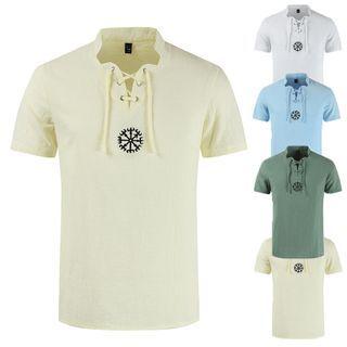 Short-sleeve Embroidered Stand-collar Shirt