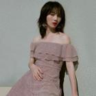 Short-sleeve Off-shoulder Glitter Midi A-line Dress