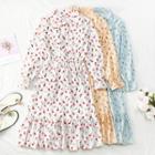 Ribbon-neckline Floral A-line Dress