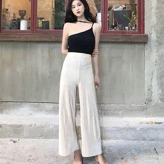 Set: Plain Camisole Top + Striped Wide Leg Pants