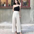 Set: Plain Camisole Top + Striped Wide Leg Pants