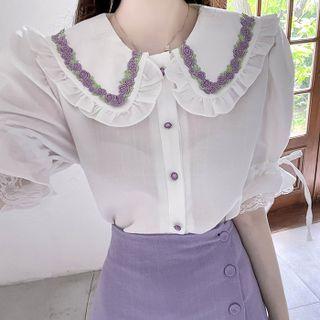 Tie-cuff Frilled Lace-trim Blouse