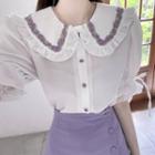 Tie-cuff Frilled Lace-trim Blouse