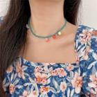Flower Fringed Faux Crystal Choker Blue - One Size